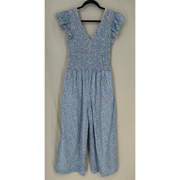 Rebecca Taylor Jumpsuit Womens Small Blue Floral Wide Leg Cottage Boho Ruffle - Picture 5 of 9